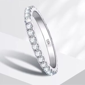 D Color Moissanite 925 Sterling Silver & 18k White Gold Eternity Ring In6.5 Size